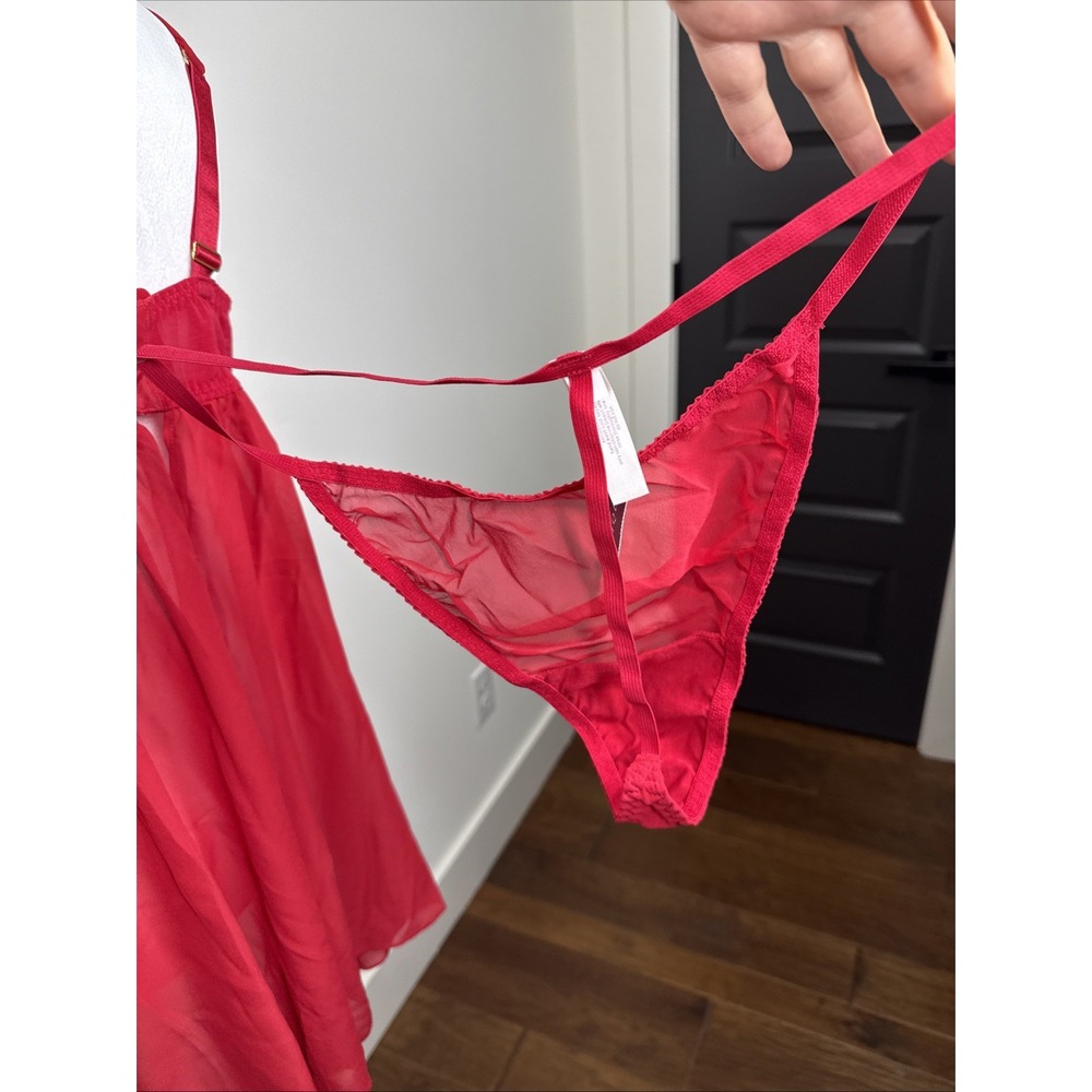 Cacique Lingerie Set 42DDD Red Sexy Baby Doll Nightie Gown G String‎ Plus NEW - Picture 10 of 13